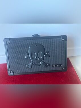 Vaultz Black Skull Locking Pencil Box Halloween Hard Supply Case W Keys EUC